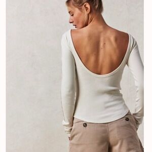 We the Free Scoop Back White Long Sleeve Top